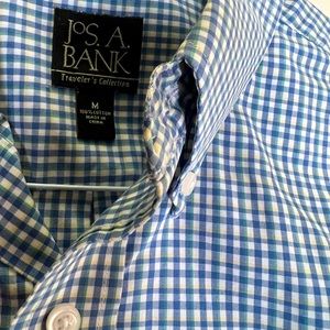 Jos. A. Bank dress shirt. Medium, blue, green, hint of yellow checkered.